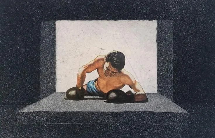 A person in boxer shorts lying on the floor Description automatically generated