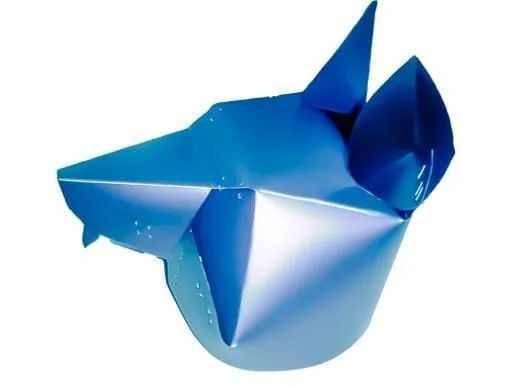 A blue paper animal head Description automatically generated